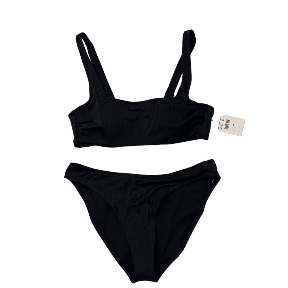 NWT Tahiti Black Square Bralette &‎ High Leg Bottom 2-Piece Set Size Large